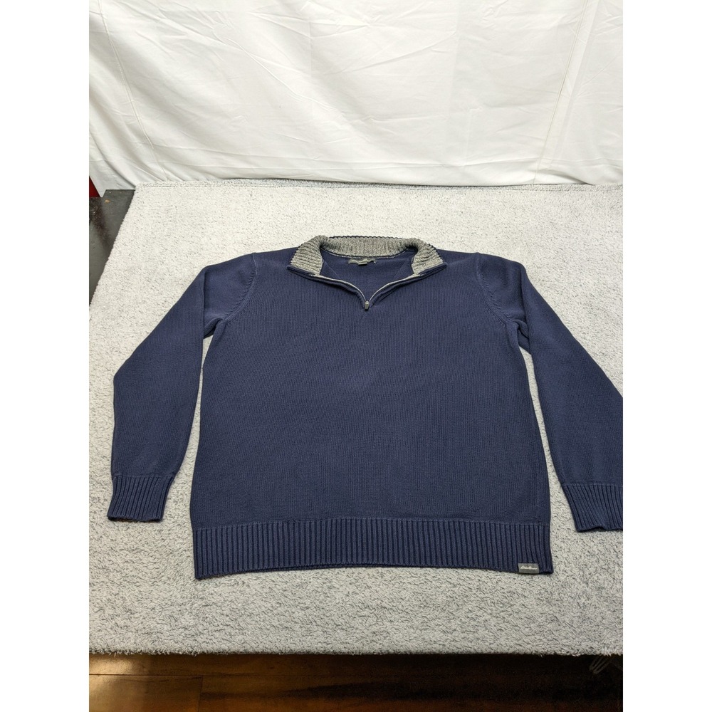 Eddie Bower Quarter‎ Zip Mock Neck Grandpa Core Sweater Navy Blue XLT Fisherman